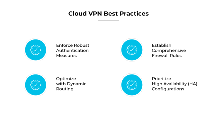 Mejores prácticas de VPN en la nube: autenticación, reglas de firewall, enrutamiento dinámico, priorizar configuraciones de HA