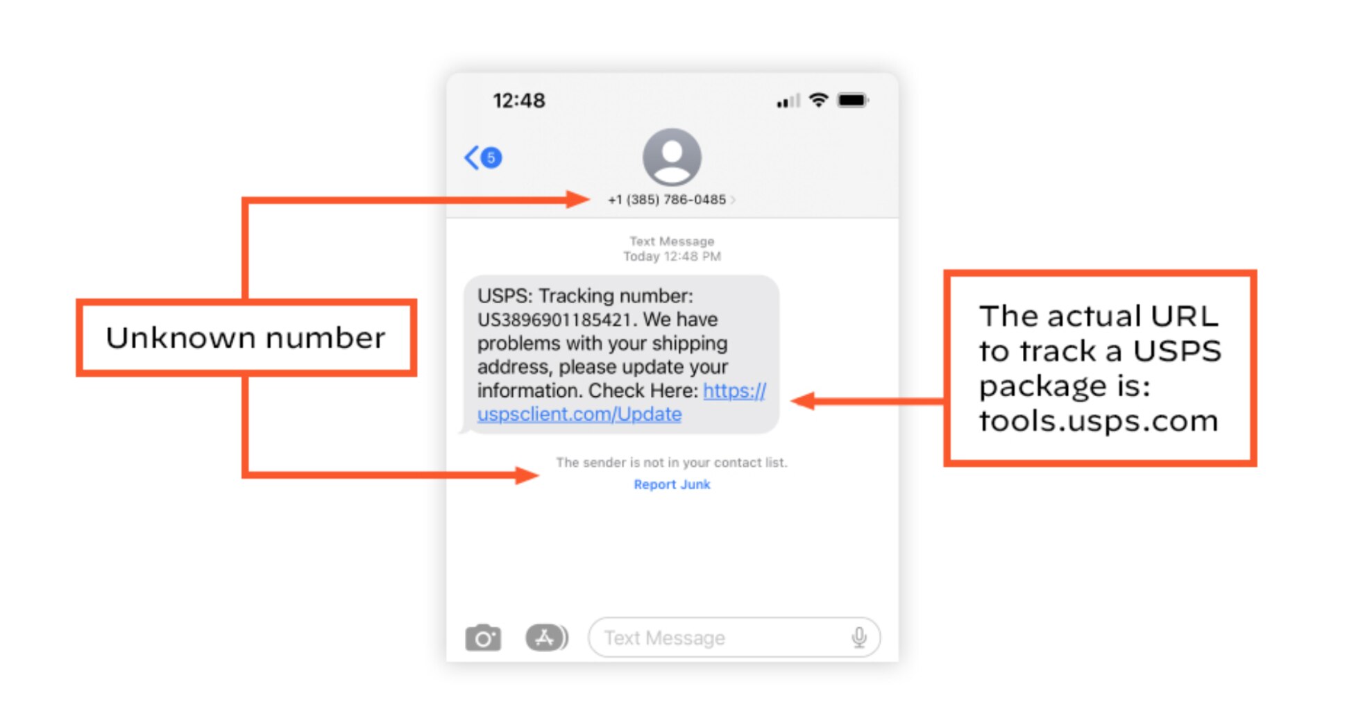 Captura de pantalla de un intento de smishing